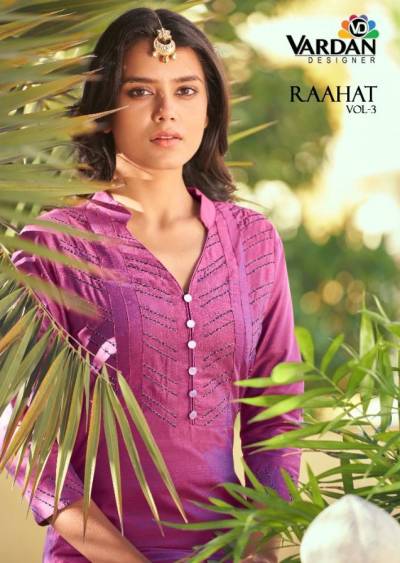 Raahat Vol 3 By Vardan Designer Fancy Embroidered Kurti With Pant Collection